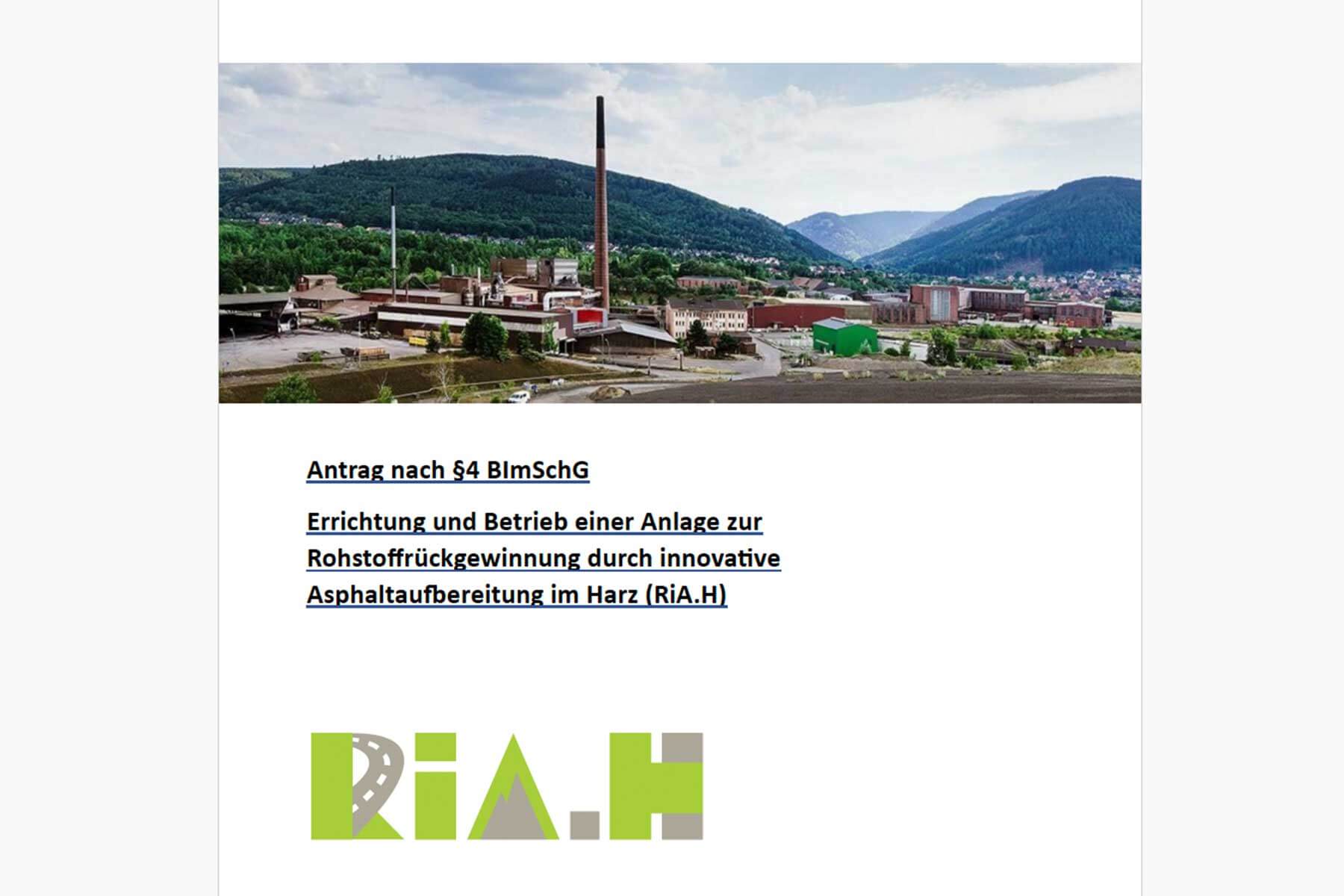 Das Titelblatt des Genehmigungsantrags für die Anlage RiA.H